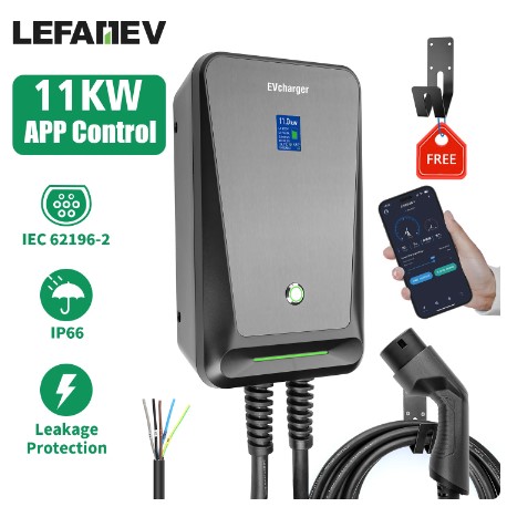 EV Charger Type 2 APP Wifi Control 16A 3 Phase Electric Car Charging Station EVSE Wallbox with 6.1M Cable 11KW 1