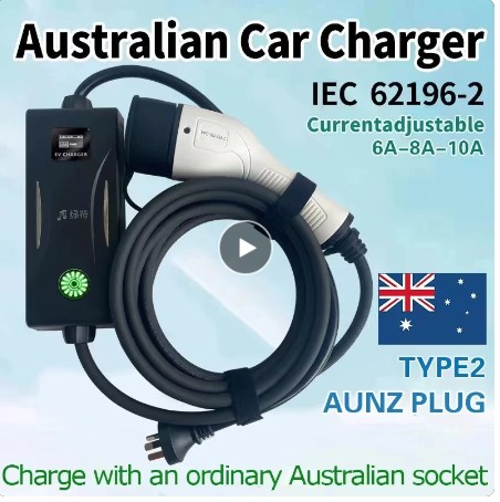 Australia Car Charger Portable EV Charger Type2 Cable AU NZ 10A Plug 6/8/10A Adjustable Charging IEC 62196-2 EVSE for Tesla BMW 2
