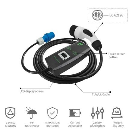 Khons Portable Electric Car Charger 11kw 7kw Charger Type2 Charger Cable 16A 32A EV Charger Three Phase EVSE Charging Box 6
