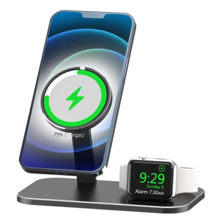 Magnetic Wireless Charger Mobile & Watch Charging Stand Charging Stand with QC3.0 Adapter for iPhone 12, Pro, Pro Max, Mini, Apple Watch2-6/SE and AirPods 5