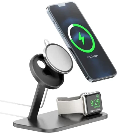 Magnetic Wireless Charger Mobile & Watch Charging Stand Charging Stand with QC3.0 Adapter for iPhone 12, Pro, Pro Max, Mini, Apple Watch2-6/SE and AirPods 6