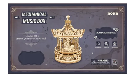 Wooden Romantic Carousel Mechanical Music Box 3D Wooden Puzzle AMK62 2