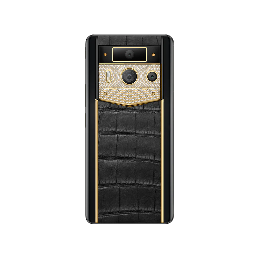 METAVERTU 2nd Generation Luxury Custom-Made Gold Plain Weave with Diamond Black Alligator Web3 AI Phone 2 METAVERTU 2nd Generation Luxury Custom-Made Gold Plain Weave with Diamond Black Alligator Web3 AI Phone - Image 2