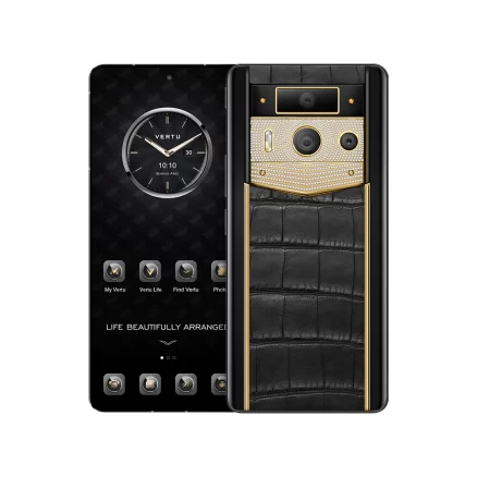 METAVERTU 2nd Generation Luxury Custom-Made Gold Plain Weave with Diamond Black Alligator Web3 AI Phone 3