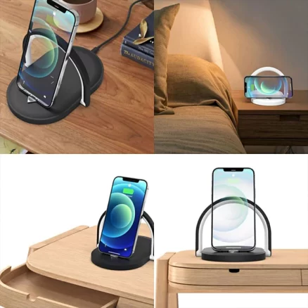 3 In 1 Foldable Wireless Charger with Night Light LED Lamp Bluetooth Speaker 15W High Power Fast Charging 10