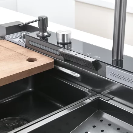 NIAGARA | Workstation Kitchen Sink Kit With Digital Temperature Display & Lighting Waterfall Faucet 8