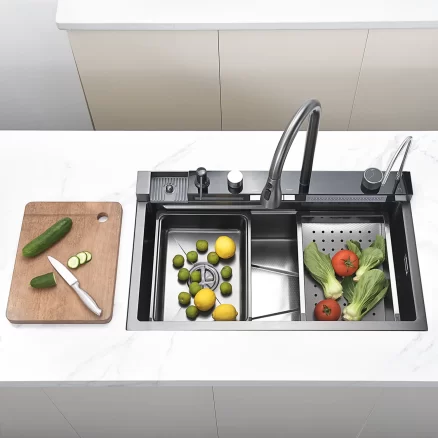 NIAGARA | Workstation Kitchen Sink Kit With Digital Temperature Display & Lighting Waterfall Faucet 9