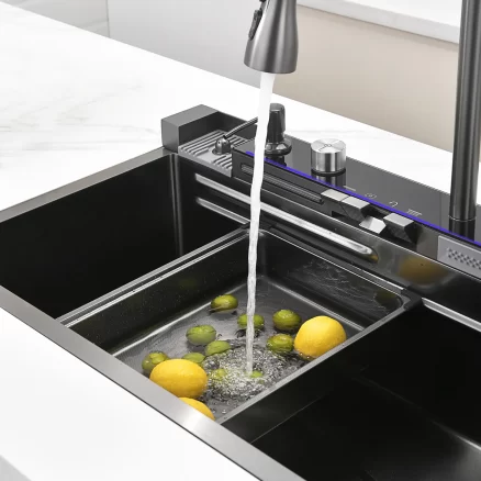 NIAGARA | Workstation Kitchen Sink Kit With Digital Temperature Display & Lighting Waterfall Faucet 11