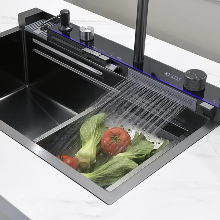 NIAGARA | Workstation Kitchen Sink Kit With Digital Temperature Display & Lighting Waterfall Faucet 12