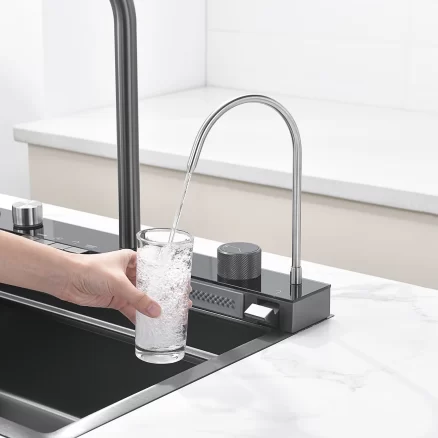 NIAGARA | Workstation Kitchen Sink Kit With Digital Temperature Display & Lighting Waterfall Faucet 16