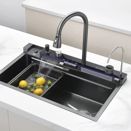NIAGARA | Workstation Kitchen Sink Kit With Digital Temperature Display & Lighting Waterfall Faucet 17