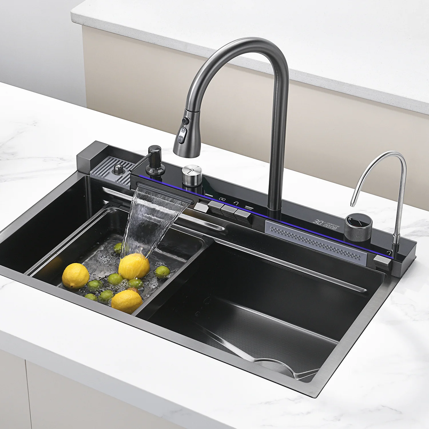 NIAGARA | Workstation Kitchen Sink Kit With Digital Temperature Display & Lighting Waterfall Faucet 1