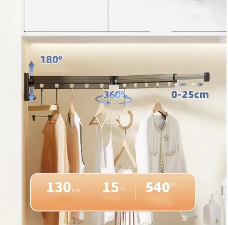 Folding Clothesline Aluminum Wall Retractable Clothes Horse Perforated Installation Balcony Laundry Dryer With Hanging Pole 7 Folding Clothesline Aluminum Wall Retractable Clothes Horse Perforated Installation Balcony Laundry Dryer With Hanging Pole - Image 7