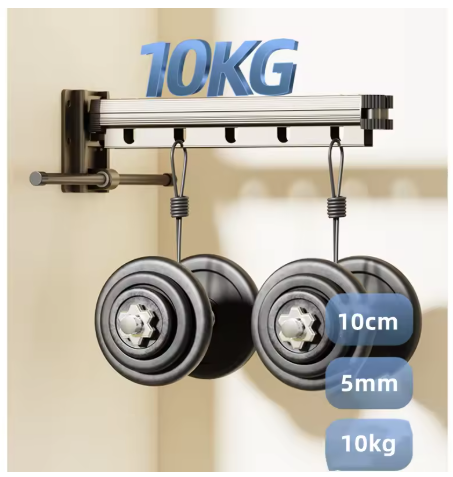 Folding Clothesline Aluminum Wall Retractable Clothes Horse Perforated Installation Balcony Laundry Dryer With Hanging Pole 5 Folding Clothesline Aluminum Wall Retractable Clothes Horse Perforated Installation Balcony Laundry Dryer With Hanging Pole - Image 5