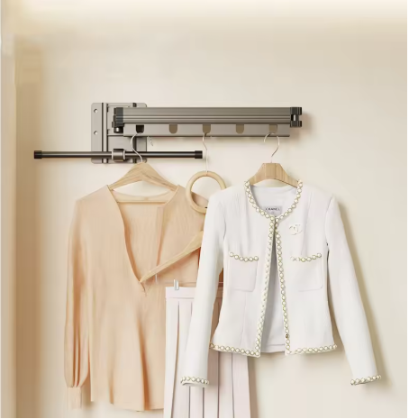 Folding Clothesline Aluminum Wall Retractable Clothes Horse Perforated Installation Balcony Laundry Dryer With Hanging Pole 6 Folding Clothesline Aluminum Wall Retractable Clothes Horse Perforated Installation Balcony Laundry Dryer With Hanging Pole - Image 6