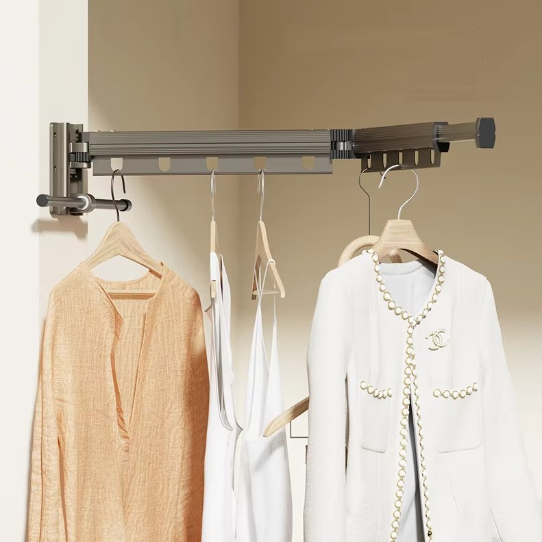 Folding Clothesline Aluminum Wall Retractable Clothes Horse Perforated Installation Balcony Laundry Dryer With Hanging Pole 1 Folding Clothesline Aluminum Wall Retractable Clothes Horse Perforated Installation Balcony Laundry Dryer With Hanging Pole