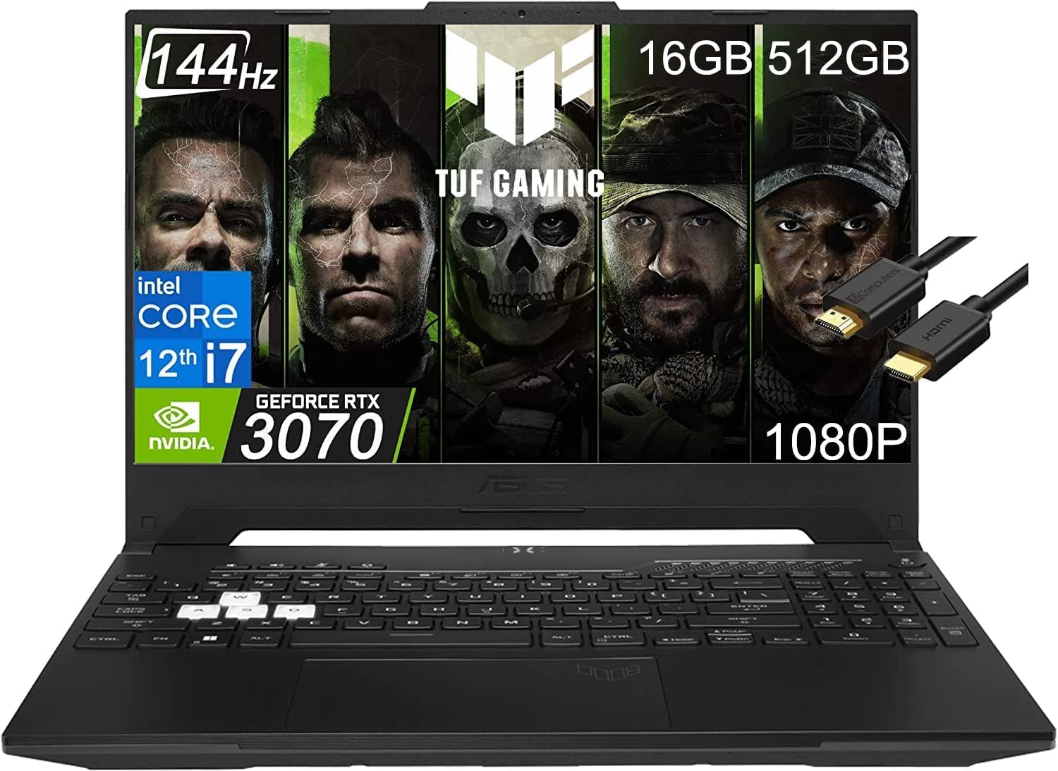 ASUS TUF Dash F15 Gaming Laptop (15.6 inches 144Hz, Intel 12th Gen i7-12650H, 16GB DDR5 RAM, 512GB PCle SSD, Geforce RTX 3070 8GB), Thunderbolt 4, Backlit KB, WiFi 6, IST Cable, Win 11 Home - Black 2