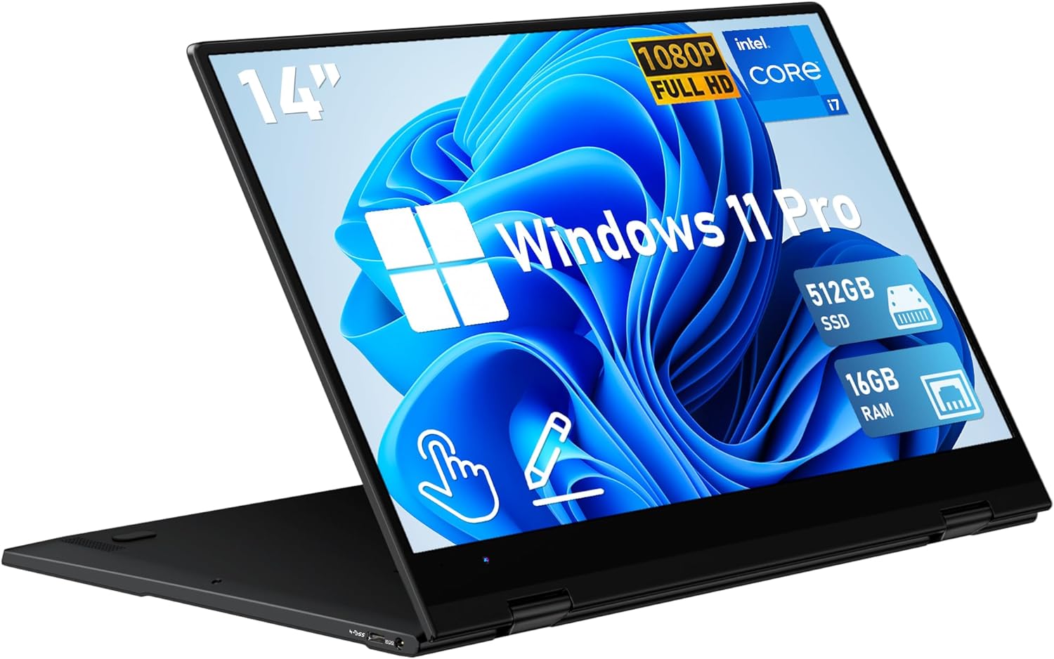 FUNYET Touchscreen Laptop Computer | 14 Inch 2 in 1 Gaming Laptop | Intel Core i7-1265U | 16GB RAM 512GB SSD | 1920 x 1080 | Fingerprint Unlock | Backlit Keyboard | Wi-Fi 6 | BT5.2 | Windows 11 Pro 1