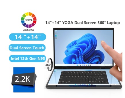 2024 Dual Screen Touch Laptops Windows 11 360 Flip Gaming Notebook PC YOGA 14 Inch 2.2K Intel N95 32Gb RAM+1TB M.2 5G WiFi 2