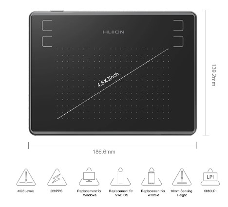 Huion H430P 4.8*3 Inches Digital Tablet Handwriting Graphic Drawing Signature Board Writing Kit 4096 Levels Pressure 5080lpi 3 Huion H430P 4.8*3 Inches Digital Tablet Handwriting Graphic Drawing Signature Board Writing Kit 4096 Levels Pressure 5080lpi - Image 3