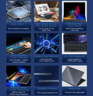 Dual Screen Gaming Laptops 16 Inch LCD Screen + 14 Inch Touch Screen Intel Core I7-10750H Notebook Computer 5 Dual Screen Gaming Laptops 16 Inch LCD Screen + 14 Inch Touch Screen Intel Core I7-10750H Notebook Computer - Image 5