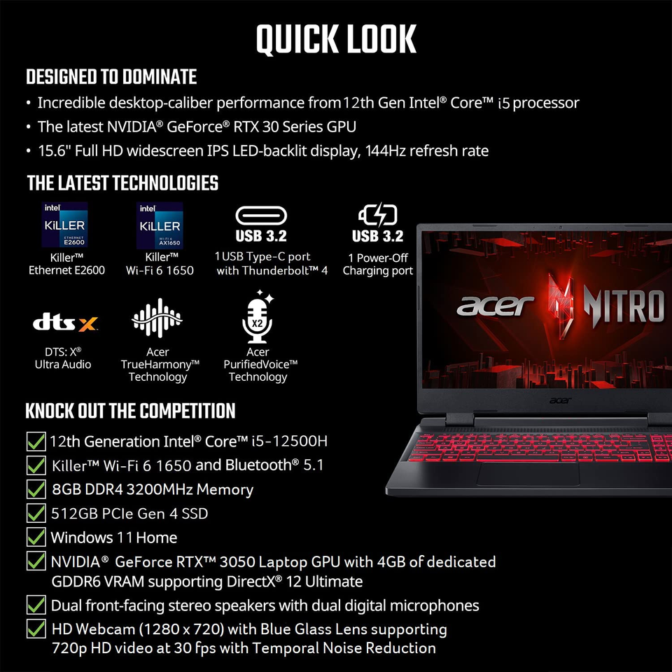 Acer Nitro 5 AN515-58-525P Gaming Laptop | Intel Core I5-12500H | RTX 3050 5 Acer Nitro 5 AN515-58-525P Gaming Laptop | Intel Core I5-12500H | RTX 3050 - Image 5