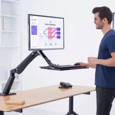 NB40 Ergonomic Height Adjust Computer Sit Stand Workstation 22-32 Inch Monitor Mount Bracket with Keyboard Plate Desk Stand