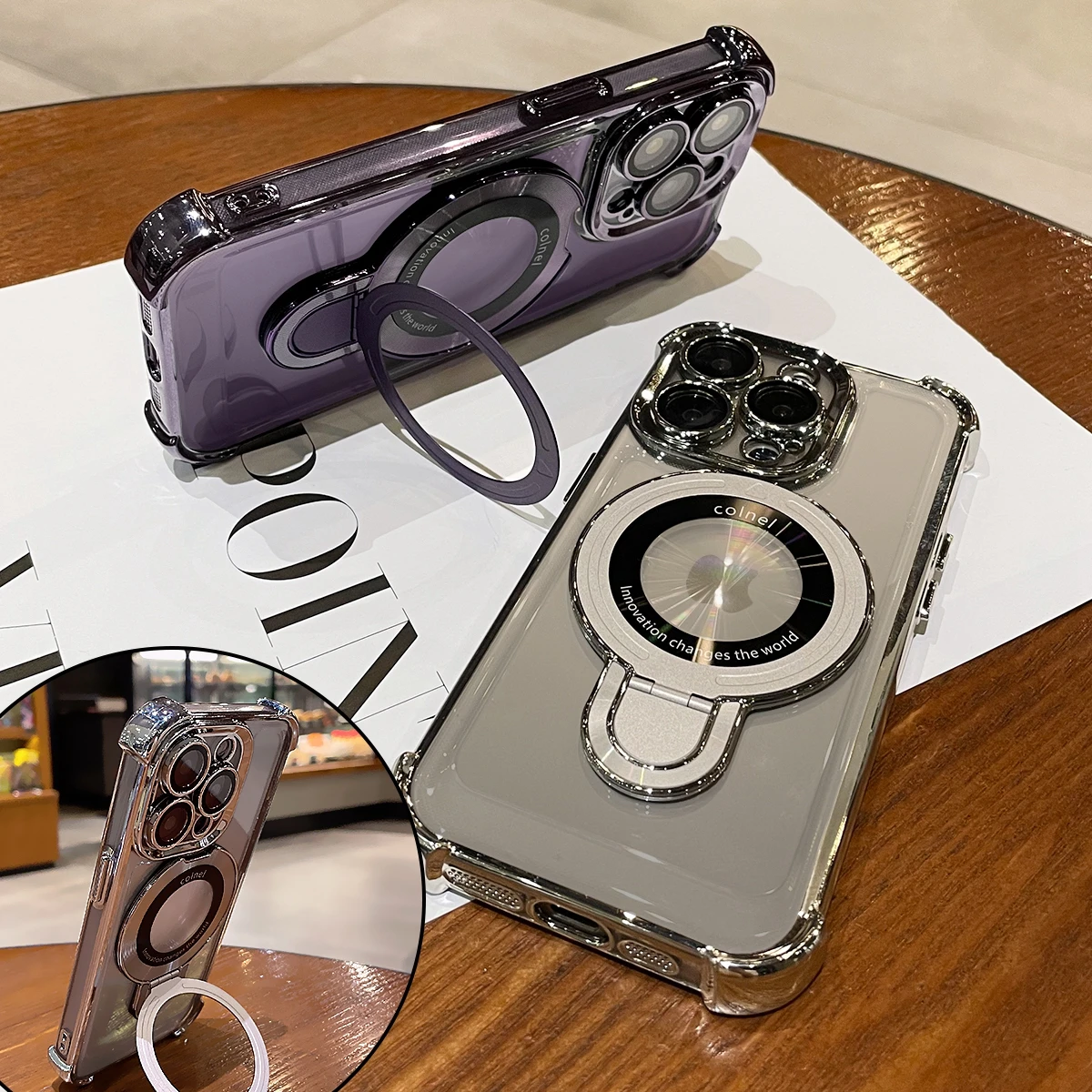 Luxury Transparent Plating Magsafe Case with Bracket & Airbag Protection for iPhone 11-15 Pro Max 2 Luxury Transparent Plating Magsafe Case with Bracket & Airbag Protection for iPhone 11-15 Pro Max - Image 2