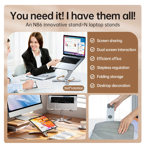 Foldable Laptop Stand 360°Rotation Notebook Table Aluminum Alloy Holder Portable Book Tablet Bracket with Heat Dissipation 2 Foldable Laptop Stand 360°Rotation Notebook Table Aluminum Alloy Holder Portable Book Tablet Bracket with Heat Dissipation - Image 2