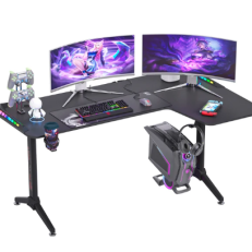 Large Standing Desk L Shaped, 60 Inch Gaming Desk, Rising Sit Stand Up Corner Desk with RGB LED Lights for Computer Home Office