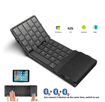 Wireless Folding Keyboard with Touchpad/Numberpad Rechargeable Foldable Bluetooth Keyboard for Tablet Ipad 2 Wireless Folding Keyboard with Touchpad/Numberpad Rechargeable Foldable Bluetooth Keyboard for Tablet Ipad - Image 2