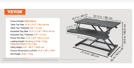 VEVOR Double-Layer Standing Desk Converter 36" x 23.6" Height Adjustable Standing Desk Sit to Stand Converter Stand Up Home Desk 3 VEVOR Double-Layer Standing Desk Converter 36" x 23.6" Height Adjustable Standing Desk Sit to Stand Converter Stand Up Home Desk - Image 3