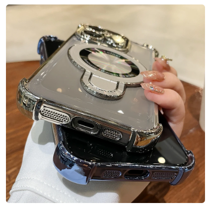 Luxury Transparent Plating Magsafe Case with Bracket & Airbag Protection for iPhone 11-15 Pro Max 4 Luxury Transparent Plating Magsafe Case with Bracket & Airbag Protection for iPhone 11-15 Pro Max - Image 4