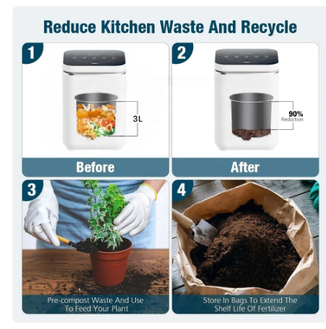 Electric Waste Food Cycler Recycling Machine Composting Bin For Kitchen Home 4 Electric Waste Food Cycler Recycling Machine Composting Bin For Kitchen Home - Image 4