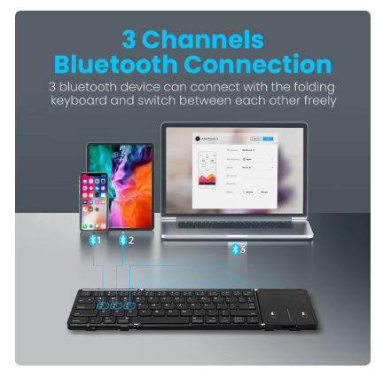 Wireless Folding Keyboard with Touchpad/Numberpad Rechargeable Foldable Bluetooth Keyboard for Tablet Ipad 5 Wireless Folding Keyboard with Touchpad/Numberpad Rechargeable Foldable Bluetooth Keyboard for Tablet Ipad - Image 5