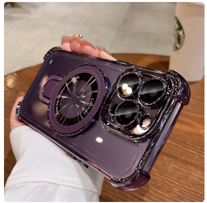 Luxury Transparent Plating Magsafe Case with Bracket & Airbag Protection for iPhone 11-15 Pro Max 6 Luxury Transparent Plating Magsafe Case with Bracket & Airbag Protection for iPhone 11-15 Pro Max - Image 6