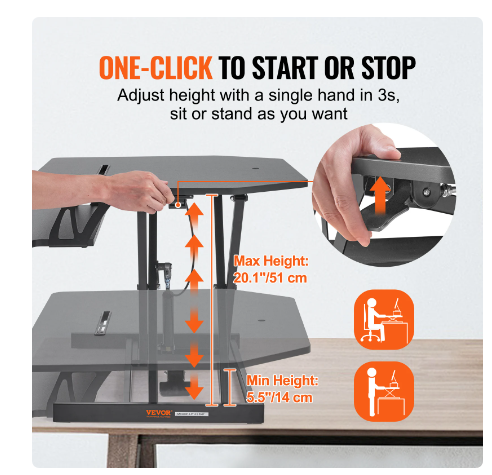 VEVOR Double-Layer Standing Desk Converter 36" x 23.6" Height Adjustable Standing Desk Sit to Stand Converter Stand Up Home Desk 7 VEVOR Double-Layer Standing Desk Converter 36" x 23.6" Height Adjustable Standing Desk Sit to Stand Converter Stand Up Home Desk - Image 7