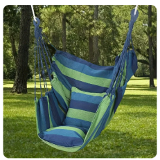 Easy To Install Sturdy Cotton Canvas Hammock Chair - Portable Swing for Outdoor Use, Comfortable and Durable Striped Fabric