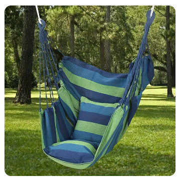 Easy To Install Sturdy Cotton Canvas Hammock Chair - Portable Swing for Outdoor Use, Comfortable and Durable Striped Fabric 3 Easy To Install Sturdy Cotton Canvas Hammock Chair - Portable Swing for Outdoor Use, Comfortable and Durable Striped Fabric - Image 3