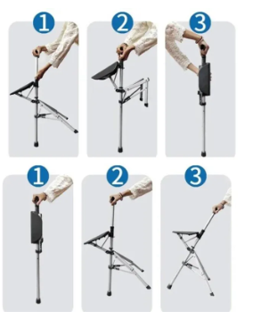 High Quality Aluminum Alloy Foldable Walking Cane Stick With Seat Adjustable Elderly Crutch Chair With Stool 4 High Quality Aluminum Alloy Foldable Walking Cane Stick With Seat Adjustable Elderly Crutch Chair With Stool - Image 4