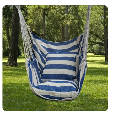 Easy To Install Sturdy Cotton Canvas Hammock Chair - Portable Swing for Outdoor Use, Comfortable and Durable Striped Fabric 4 Easy To Install Sturdy Cotton Canvas Hammock Chair - Portable Swing for Outdoor Use, Comfortable and Durable Striped Fabric - Image 4