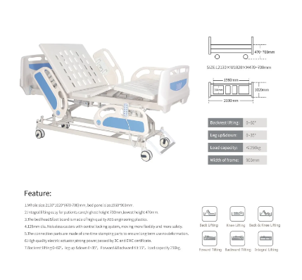 ABS Engineering Plastics 2130x1020x(470-700mm) Medical Nursing Patient Care Electric Hospital Bed 4 ABS Engineering Plastics 2130x1020x(470-700mm) Medical Nursing Patient Care Electric Hospital Bed - Image 4