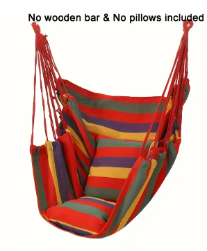 Easy To Install Sturdy Cotton Canvas Hammock Chair - Portable Swing for Outdoor Use, Comfortable and Durable Striped Fabric 6 Easy To Install Sturdy Cotton Canvas Hammock Chair - Portable Swing for Outdoor Use, Comfortable and Durable Striped Fabric - Image 6